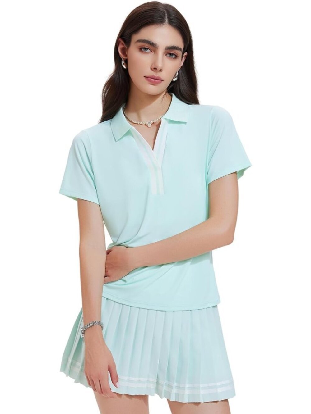 〽️Womens Mint Green 2 Piece Racer Back Tennis Skirts Tank Top Pull On Golf Dress